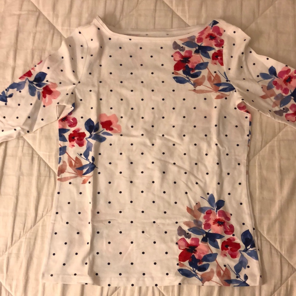 The Talbots Tee- floral and polka dotted shirt